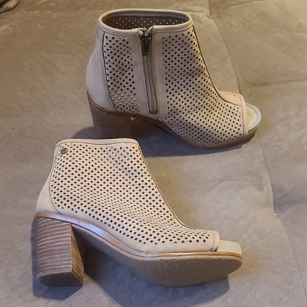 Hush Puppies Beige Perforated Ankle Booties
